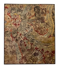 Francis Berry, Abstract Painted Textile in Earth Tones with Organic / Floral Shapes