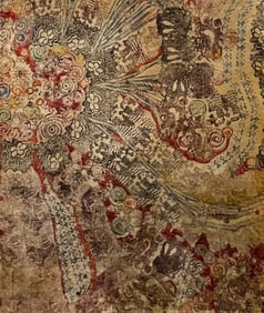 Francis Berry, Abstract Painted Textile in Earth Tones with Organic / Floral Shapes