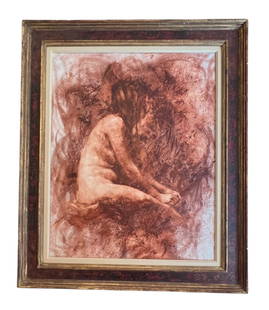 Richard Schmid - Nude - Circa 1966: Artist: Richard Schmid Title: Nude Year: 1966 Dimensions: Art - 30 x 24 in, Framed - 37.5 x 31.5 in Description: "Nude" by Richard Schmid showcases the masterful technique of the renowned American pai