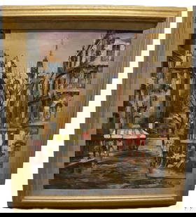 Andre Raymond Besse - Paris - Oil Painting: Artist: Andre Raymond Besse Title: Paris Medium: Oil Painting Dimensions: Art 24 x 20 in, Framed - 30 x 26 x 2 in Description: This captivating oil painting by Andre Raymond Besse (1922-2004) presents