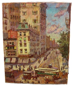 G. Thompson - Broadway & Fulton St, 1892 - Oil Painting