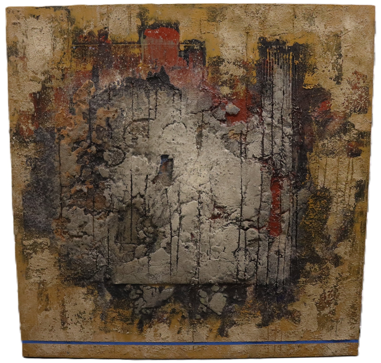 Alvaro Bancarte - La Linea Azul - Acrylic on Canvas - 1992: Artist: Alvaro Bancarte Title: La Linea Azul Year: 1992 Medium: Acrylic on canvas Edition: Original Dimensions: 40 x 40 x 1 in Description: Original abstract by Bancarte, created in 1992, features a h
