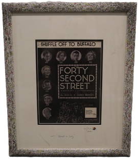 George Timothy Hudson - Forty Second Street - Movie Poster - Signed and Framed: Artist: George Timothy Hudson Title: Forty Second Street Year: 1933 Medium: Movie Poster Dimensions: Artwork - 12 x 9 in, Framed - 22 x 18 x 1 in Description: "Shuffle Off to Buffalo" is a song