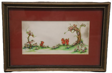 Phylis Miller - Whimsical Forest Scene - Watercolor & Ink - Circa 1974