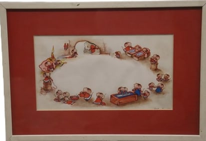 Whimsical Scene of Mice -Watercolor - Circa 1974