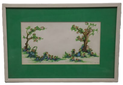 Whimsical Forest Scene w/ Fairies -Watercolor - Circa 1974