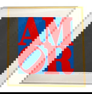 Robert Indiana, Amor, Lithograph, Signed, Numbered 22/50 & Dated 1994: Robert Indiana, Amor, Lithograph, Signed, Numbered 22/50 & Dated 1994 Artist: Robert Indiana (American, 1928?2018) Title: Amor Medium: Lithograph Description: A striking 1994 lithograph by iconic pop