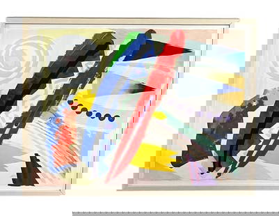 Tony Haller, Abstract Composition, Signed and Dated 2/89: Tony Haller, Abstract Composition, Signed and Dated 2/89 Artist: Tony Haller Description: A bold and colorful abstract artwork by Haller, featuring sweeping shapes, vibrant hues, and dynamic