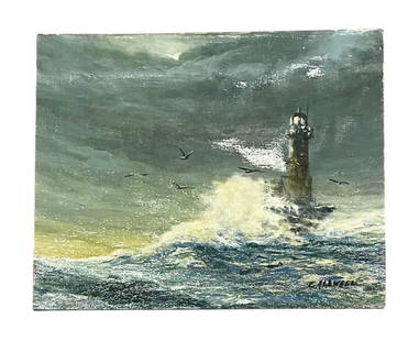 Frank Caldwell, Storm, Oil on Canvas, Signed: Frank Caldwell, Storm, Oil on Canvas, Signed Artist: Frank Caldwell (American, 1912 - 2002) Title: Storm Medium: Oil on canvas Description: A dramatic seascape capturing a stormy sky and turbulent wav