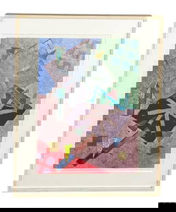 Monroe Mendelsohn, Abstract Artwork, Signed and Numbered 1/1: Monroe Mendelsohn, Abstract Artwork, Signed and Numbered 1/1 Artist: Monroe Mendelsohn Description: A vibrant abstract composition featuring overlapping geometric shapes and dynamic forms in a