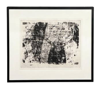 Judith Palmer, Proving Ground V, Titled, Signed, Numbered 1/30 & Dated '90: Judith Palmer, Proving Ground V, Titled, Signed, Numbered 1/30 & Dated '90 Artist: Judith Palmer Title: Proving Ground V Description: Abstract black and white composition incorporating expressive mark