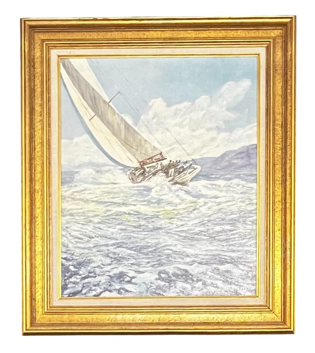 Frank Caldwell, Shore Wind, Oil on Canvas, Signed: Frank Caldwell, Shore Wind, Oil on Canvas, Signed Artist: Frank Caldwell (American, 1912 - 2002) Title: Shore Wind Medium: Oil on canvas Dimensions: Framed: 31 x 27 in Artwork: 24 x 20 in Description