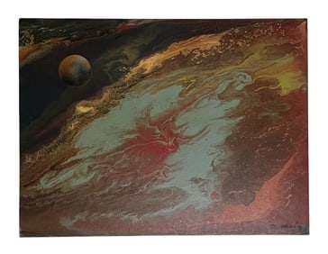 Abstract Painting, Space Theme, Signed