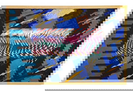 John Abbott, These Treasures, Mixed Media, Signed and Dated '91: John Abbott, These Treasures, Mixed Media, Signed and Dated '91 Artist: John Abbott Title: These Treasures Medium: Mixed Media Description: Abstract composition combining bold geometric shapes with dy