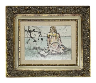 William Benecke, Girl, Oil and Mixed Media on Canvas Board, Signed