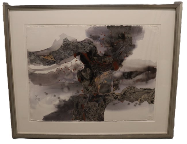 Marge Moore, Mixed Media on Paper, Signed with Artist's Stamp: Marge Moore, Mixed Media on Paper, Signed with Artist's Stamp Artist: Marge Moore Medium: Mixed media on paper Description: A striking abstract composition by Marge Moore, rendered in rich earth tones