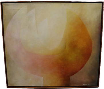 Abstract Form, Acrylic on Canvas, Signed and Dated '94: Abstract Form, Acrylic on Canvas, Signed and Dated '94 Medium: Acrylic on Canvas Description: A serene and softly blended abstract work in warm hues of amber, rose, and pale gold. The gentle gradients