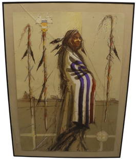 Larry Fodor, Ceremonial, Lithograph, Signed, Dated 1983 & Numbered 90/140: Larry Fodor, Ceremonial, Lithograph, Signed, Dated 1983 & Numbered 90/140 Artist: Larry Fodor (Ameican, b. 1951) Title: Ceremonial Medium: Lithograph Description: A striking and expressive
