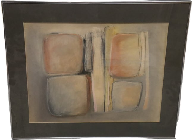 Eleanor Berman Lazarof, Canto, Pastel on Paper, Signed: Eleanor Berman Lazarof, Canto, Pastel on Paper, Signed Artist: Eleanor Berman Lazarof Title: Canto Medium: Pastel on paper Description: Abstract composition with softly rendered geometric forms in mut