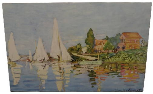 Claude Monet, Regattas at Argenteuil, Print, Signed: Claude Monet, Regattas at Argenteuil, Print, Signed Artist: Claude Monet (French, b. 1840 - 1926) Title: Regattas at Argenteuil Medium: PrintDescription: This vibrant work features sailboats drifting