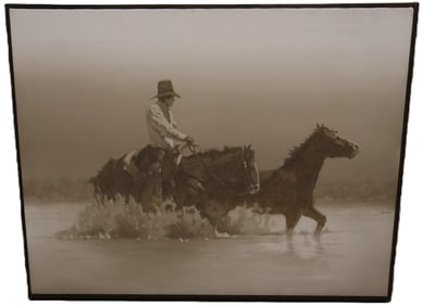 John Nicholas Pace, Cowboys Herding, Acrylic on Canvas, Signed