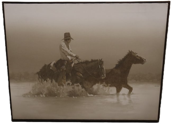 John Nicholas Pace, Cowboys Herding, Acrylic on Canvas, Signed (1 of 3)