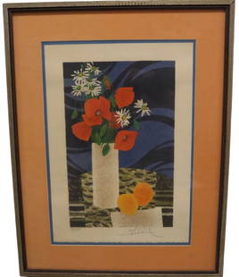Yves Ganne, Flowers and Fruit, Lithograph, Signed & Numbered 93/875, COA Included: Yves Ganne, Flowers and Fruit, Lithograph, Signed and Numbered 93/875 Artist: Yves Ganne (French, b. 1931) Title: Flowers and Fruit Medium: Lithograph Description: A vibrant still life composed with b