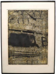 Judith Palmer, Construction I, Signed, Numbered 8/50, Dated '87: Judith Palmer, Construction I, Signed, Numbered 8/50, Dated '87 Artist:Judith Palmer Title:Construction I Description: Abstract featuring layered textures and gestural linework in muted earth tones an