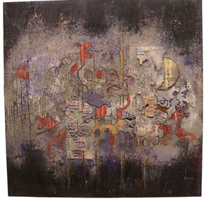 Alvaro Blancarte, Los Perros Rojos, Mixed Media on Canvas, Signed, Titled & Dated 1992 on Verso