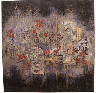 Alvaro Blancarte, Los Perros Rojos, Mixed Media on Canvas, Signed, Titled & Dated 1992 on Verso: Alvaro Blancarte, Los Perros Rojos, Mixed Media on Canvas, Signed, Titled & Dated 1992 on Verso Artist: Alvaro Blancarte (Mexican, b.1934) Title: Los Perros Rojos Medium: Mixed media on canvas Descrip