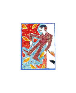 Susan Bush - "Upsidedown Man": Susan Bush - "Upsidedown Man" - Oil Monoprint - 30" x 22" | Ships from Rancho Mirage, CA