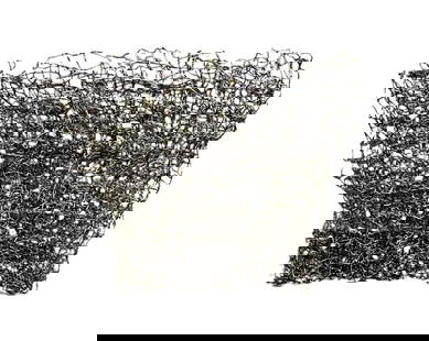 Robert Walker - Multicolor Wire Sculpture: Artist: Robert Walker Wire sculpture, 33 x 39 inches, with interwoven black, gold, and green wires in an intricate, abstract web-like form. #422. Robert Walker is an artist known for his intricate wir