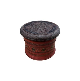 "Red Lacquer Box with Woven Lid," Decorative Storage Box