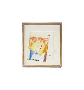 O. Salgado "Abstract Figures" 1989 Signed Mixed Media: "Abstract Figures" by O. Salgado, created in 1989. Signed mixed media on paper. Measures 8 x 11 inches, framed at 17 x 20 inches. #411. | Ships from Rancho Mirage, CA