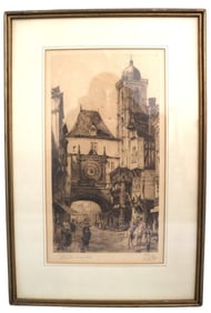 Edward Jacombe 1928 Signed European Street Scene Etching Realist Early 20th Century Fine Art