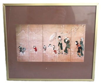 Japanese Artwork of Women and Children in the Snow, Print