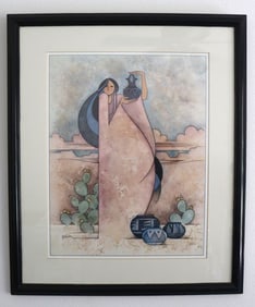 G.E. Mullan, Southwest Woman with Pottery, Lithograph, Signed, Fine Art Collectible