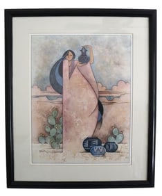 G.E. Mullan, Southwest Woman with Pottery, Lithograph, Signed, Fine Art Collectible