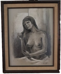 Jorge Imana Garron G.B., Nude Study, Charcoal Drawing, 1967, Signed