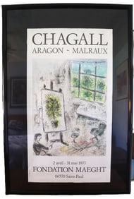 Marc Chagall, Aragon ~ Malraux Fondation Maeght, Drawing/Painting, Lithograph Poster, 1977