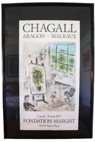 Marc Chagall, Aragon ~ Malraux Fondation Maeght, Drawing/Painting, Lithograph Poster, 1977
