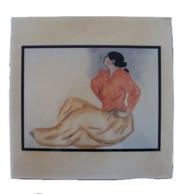R.C. Gorman, Seated Nude Figure, Figurative Drawing, Print on Ceramic Tile