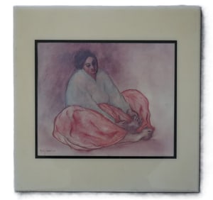 R. C. Gorman, Contemplation, Figurative Drawing, Print on Ceramic Tile, Signed