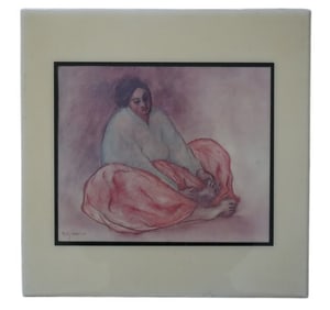 R. C. Gorman, Contemplation, Figurative Drawing, Print on Ceramic Tile, Signed