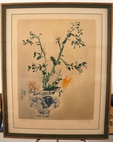 Kaiko Moti, Undated, Floral Vase Still Life, Watercolor, Limited Edition Print 55/120, Signed