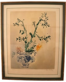 Kaiko Moti, Undated, Floral Vase Still Life, Watercolor, Limited Edition Print 55/120, Signed