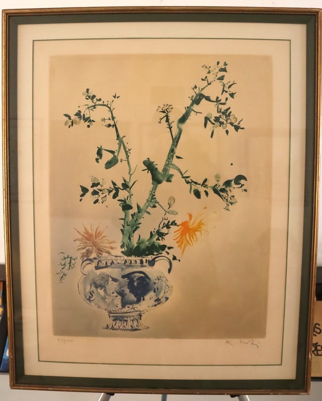 Kaiko Moti, Undated, Floral Vase Still Life, Watercolor, Limited Edition Print 55/120, Signed (1 of 6)