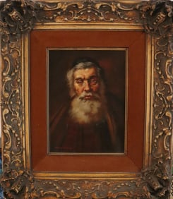 T. Auriello, Portrait of a Rabbi Oil Painting, Figurative, Signed