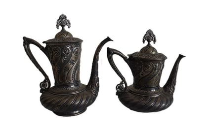 1982, Ornate Silver Plated Coffee Pot and Tea Pot Set, Metalware