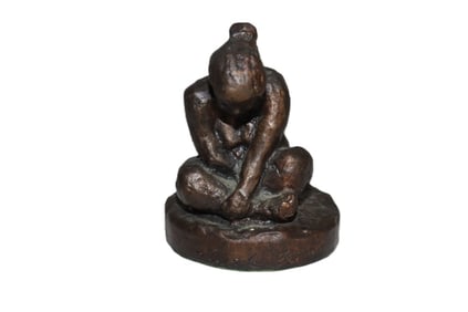 Bronze Figure Sculpture, Meditative Pose, Signed